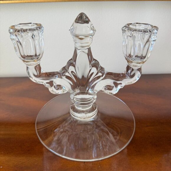 Heisey TridenCrystal Danish Clear Princess Pair Candlesticks 2 Lite Double Candl - Picture 5 of 12